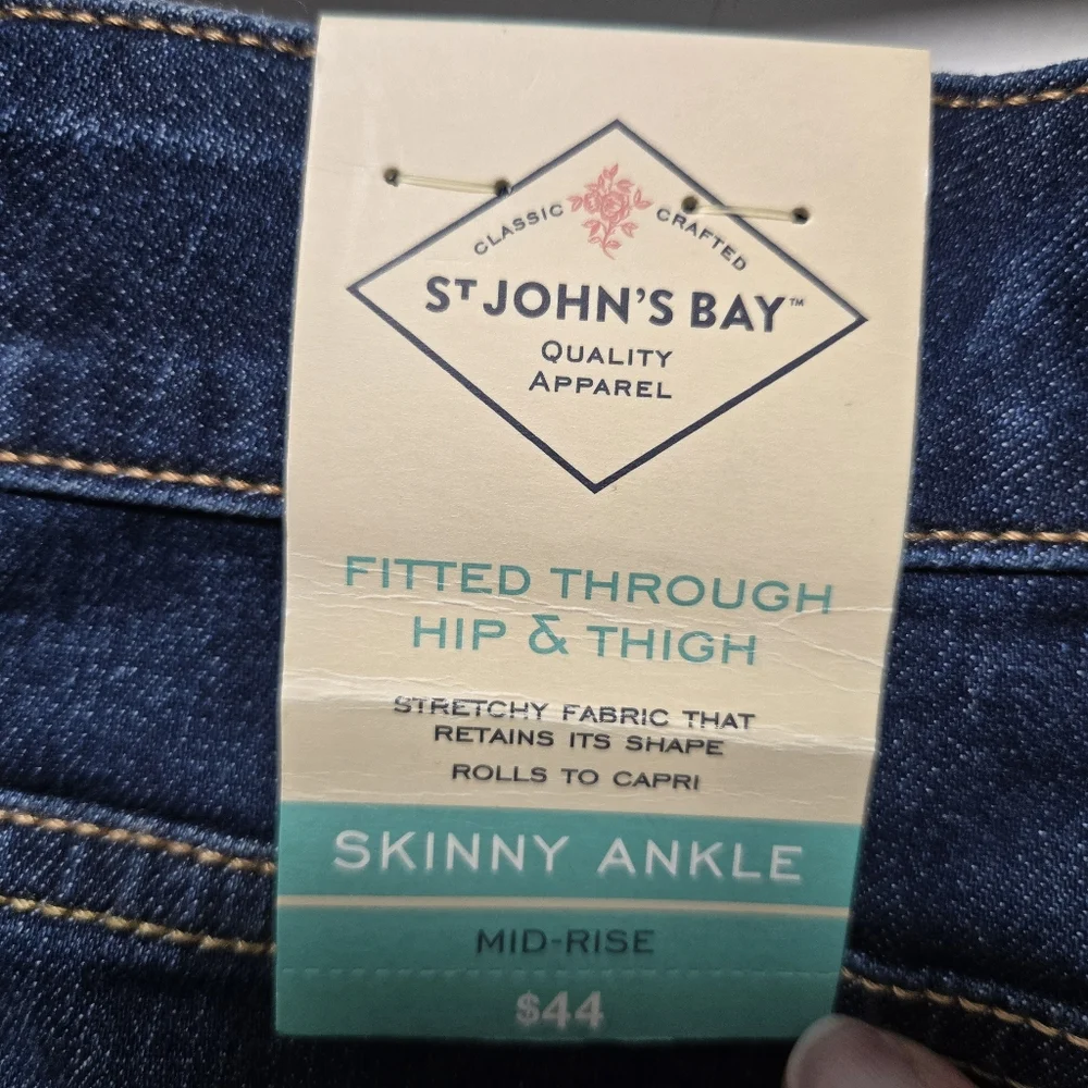 NWT St. John's Bay Skinny Ankle Jeans Size 12 Dark Wash Midrise Slimming Panel
